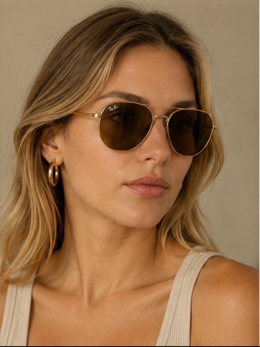 Ray-Ban RB3548N Hexagonal Flat Lenses Gold Brown 51mm 001/33 Italy Sunglasses